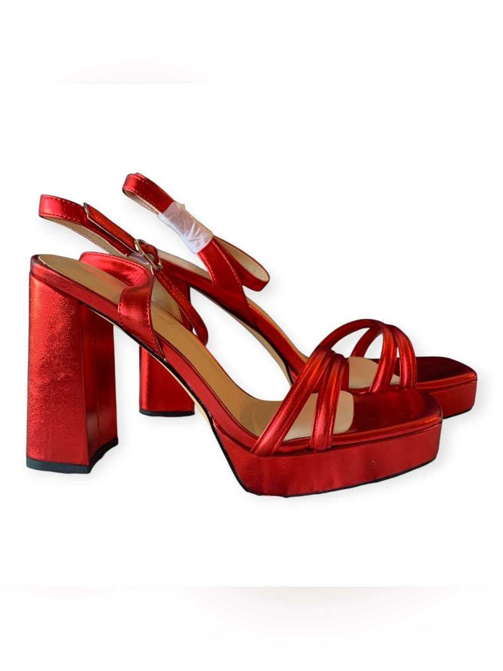 Red Satin Platform Ankle Strap Slingback Heels NWOT
